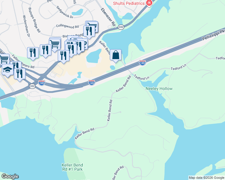 map of restaurants, bars, coffee shops, grocery stores, and more near 2301 Keller Bend Road in Knoxville