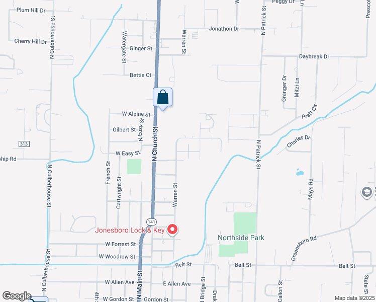 map of restaurants, bars, coffee shops, grocery stores, and more near 1200 Warren Street in Jonesboro