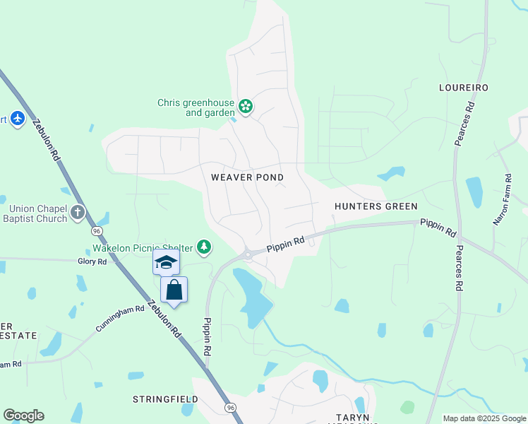map of restaurants, bars, coffee shops, grocery stores, and more near 2505 Cattail Pond Drive in Zebulon