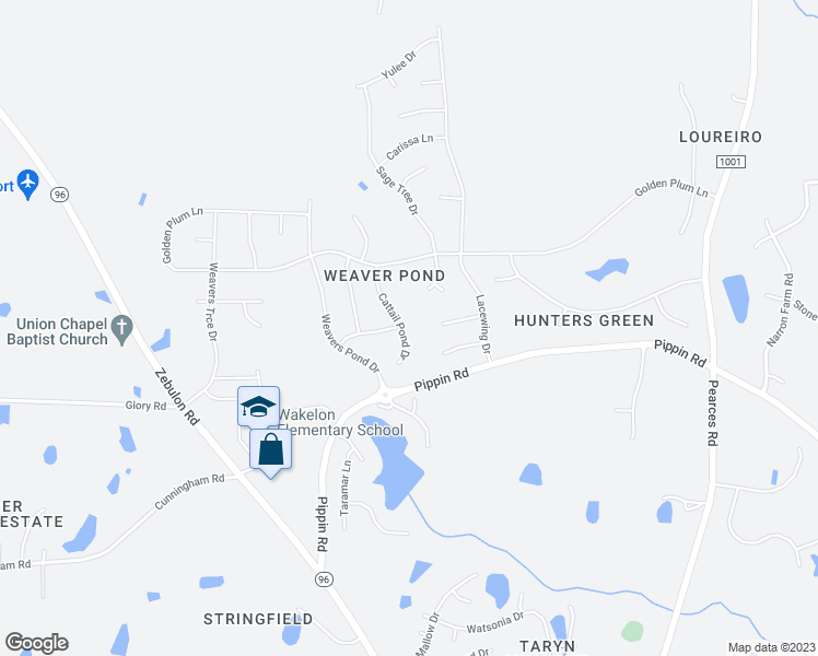map of restaurants, bars, coffee shops, grocery stores, and more near 2505 Cattail Pond Drive in Zebulon