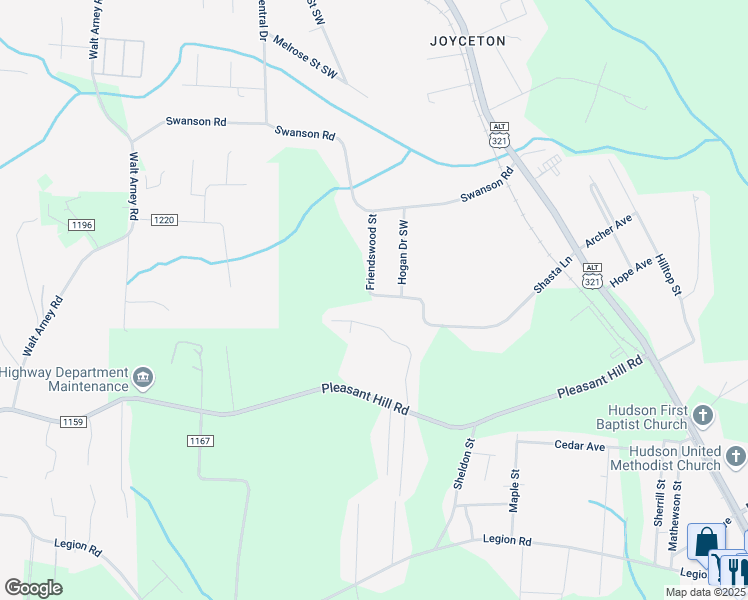 map of restaurants, bars, coffee shops, grocery stores, and more near 409 Shasta Lane in Lenoir