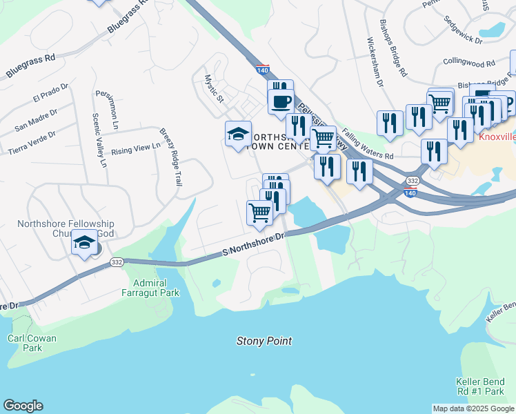 map of restaurants, bars, coffee shops, grocery stores, and more near 1971 Willow Loop Way in Knoxville