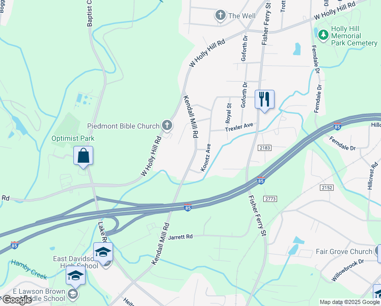 map of restaurants, bars, coffee shops, grocery stores, and more near 204 Kendall Mill Road in Thomasville