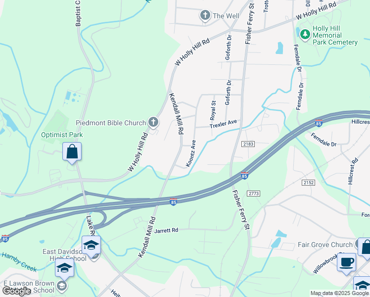 map of restaurants, bars, coffee shops, grocery stores, and more near 201 Kendall Mill Road in Thomasville