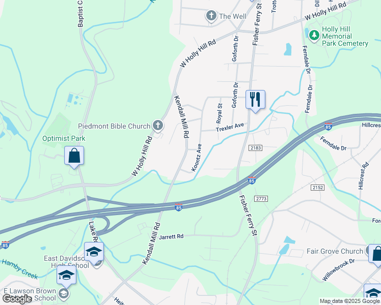 map of restaurants, bars, coffee shops, grocery stores, and more near 201 Kendall Mill Road in Thomasville