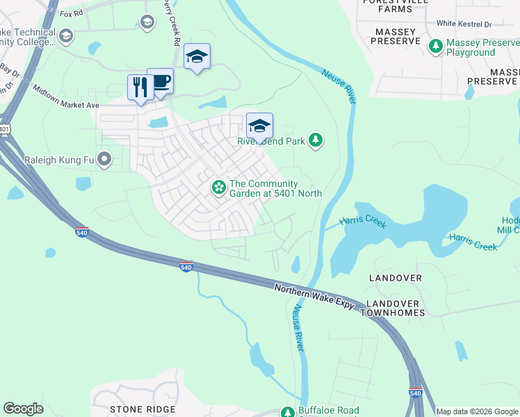 map of restaurants, bars, coffee shops, grocery stores, and more near 6235 Truxton Lane in Raleigh