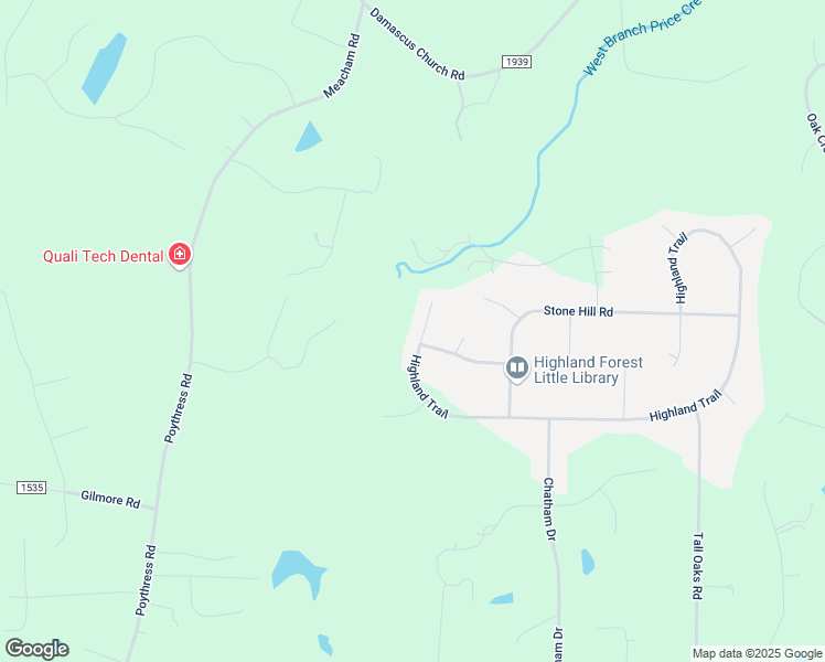 map of restaurants, bars, coffee shops, grocery stores, and more near 106 Highland Trail in Chapel Hill