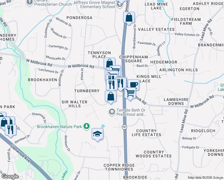 map of restaurants, bars, coffee shops, grocery stores, and more near 5629 Creedmoor Road in Raleigh