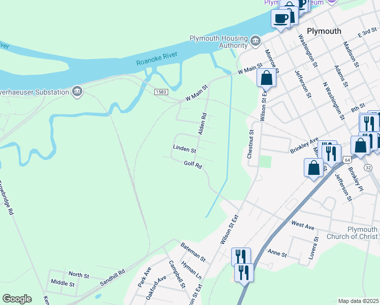 map of restaurants, bars, coffee shops, grocery stores, and more near 104 Linden Street in Plymouth