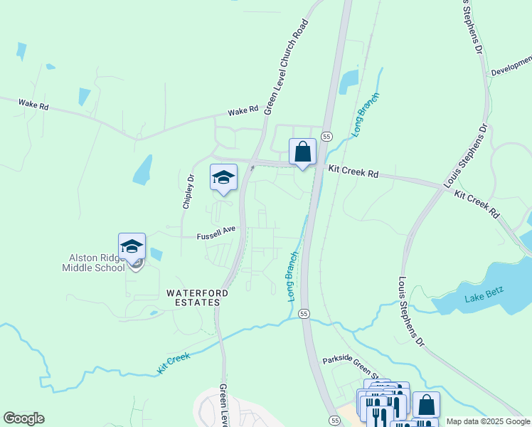 map of restaurants, bars, coffee shops, grocery stores, and more near 1446 Chinqua Pine Drive in Cary