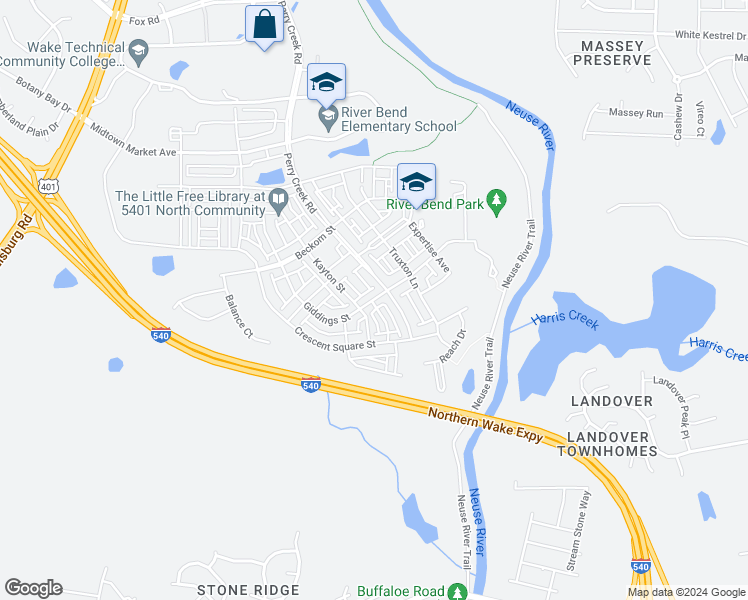 map of restaurants, bars, coffee shops, grocery stores, and more near 6125 Giddings Street in Raleigh