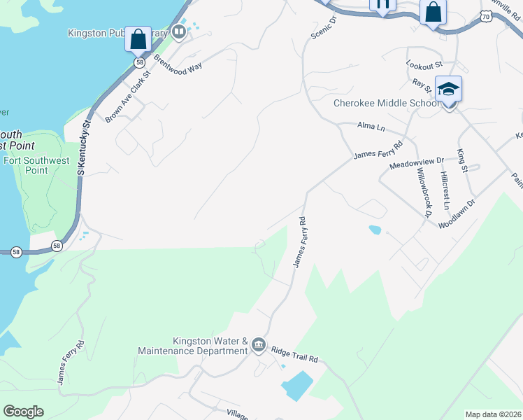 map of restaurants, bars, coffee shops, grocery stores, and more near 1330 James Ferry Road in Kingston