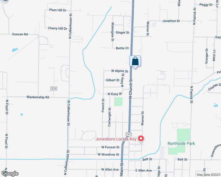 map of restaurants, bars, coffee shops, grocery stores, and more near 215 West Roseclair Street in Jonesboro