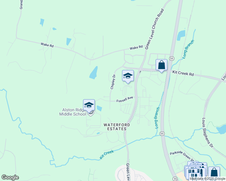 map of restaurants, bars, coffee shops, grocery stores, and more near 2032 Chipley Drive in Cary