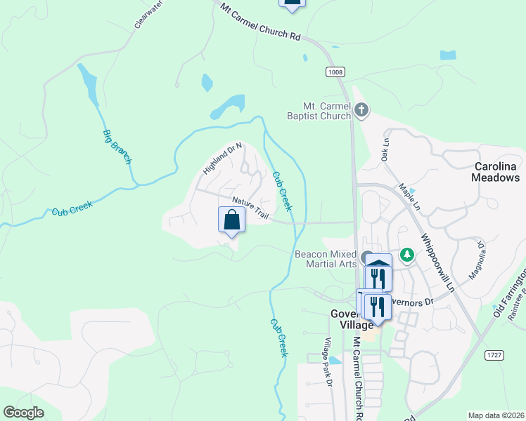 map of restaurants, bars, coffee shops, grocery stores, and more near West Elm Circle in Chapel Hill