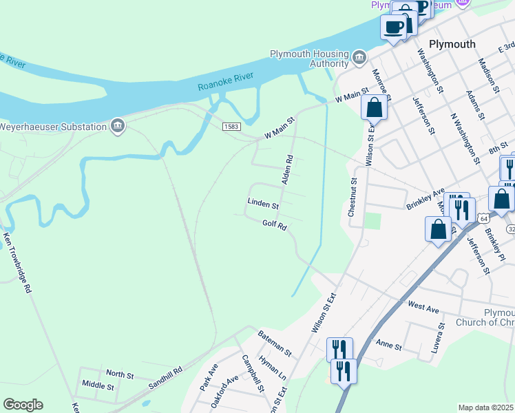 map of restaurants, bars, coffee shops, grocery stores, and more near 110 Linden Street in Plymouth