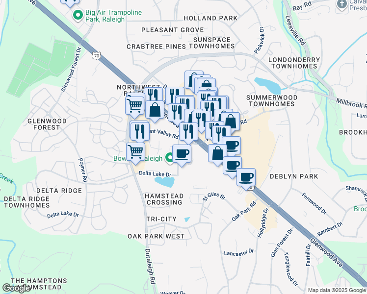map of restaurants, bars, coffee shops, grocery stores, and more near in Raleigh