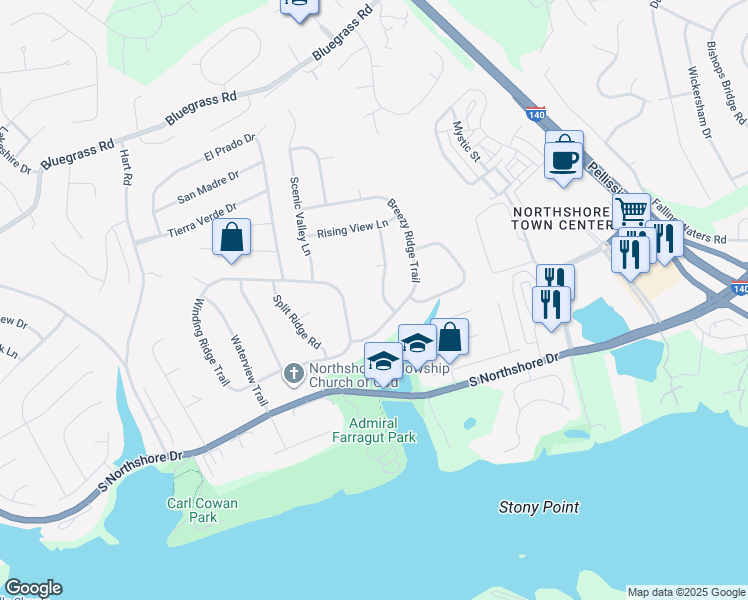 map of restaurants, bars, coffee shops, grocery stores, and more near 1728 Dancing Light Lane in Knoxville