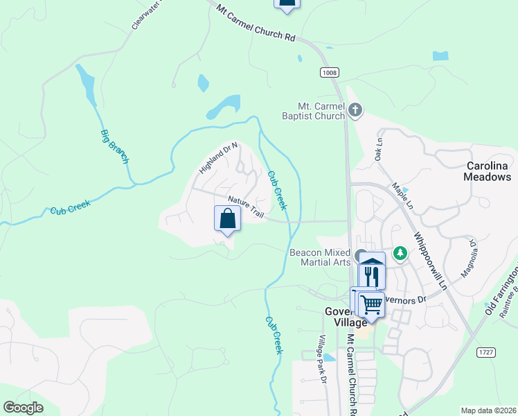 map of restaurants, bars, coffee shops, grocery stores, and more near West Elm Circle in Chapel Hill