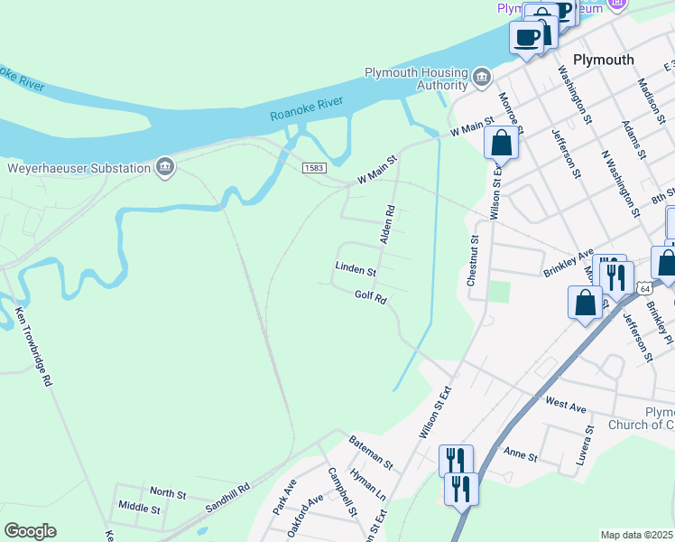 map of restaurants, bars, coffee shops, grocery stores, and more near 114 Linden Street in Plymouth