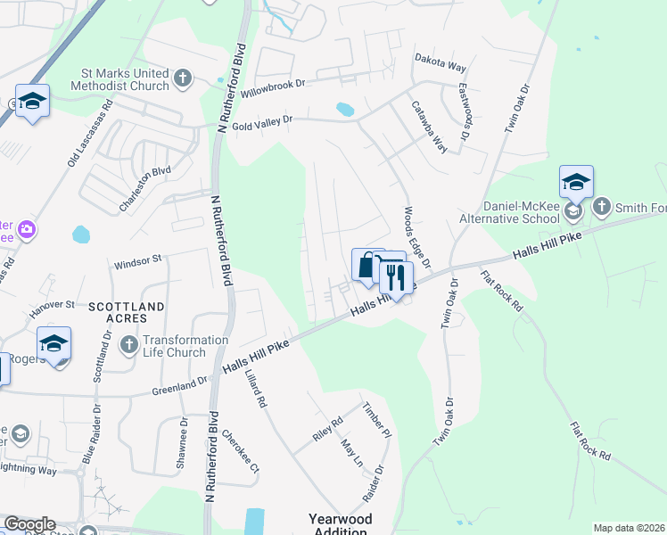 map of restaurants, bars, coffee shops, grocery stores, and more near 1402 Destiny Drive in Murfreesboro