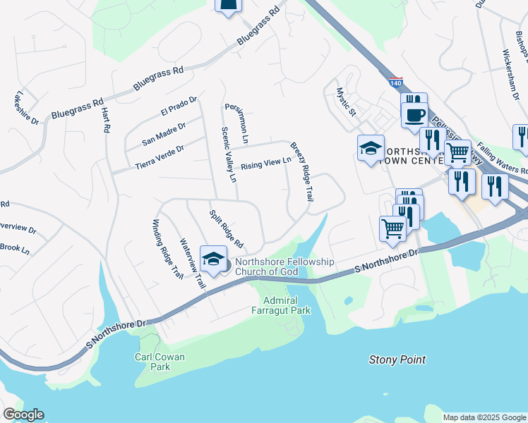 map of restaurants, bars, coffee shops, grocery stores, and more near 1708 Winding Ridge Trail in Knoxville