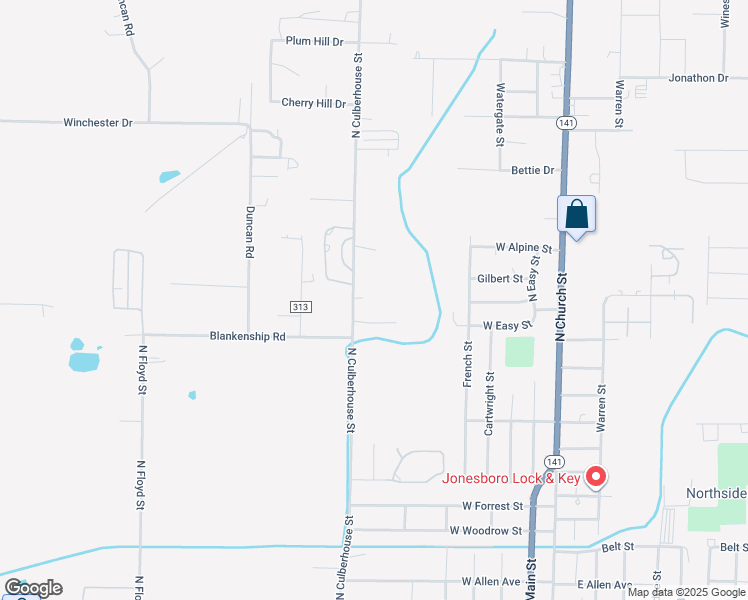map of restaurants, bars, coffee shops, grocery stores, and more near 1610 North Culberhouse Street in Jonesboro