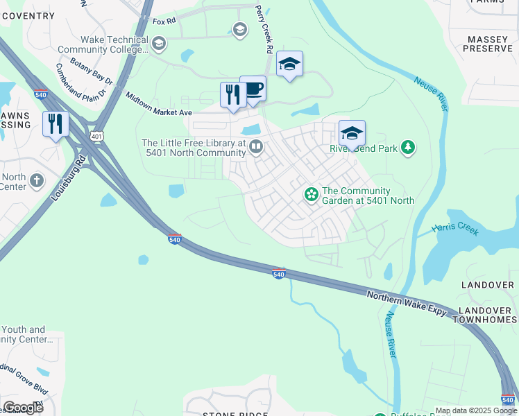 map of restaurants, bars, coffee shops, grocery stores, and more near 6217 Giddings Street in Raleigh