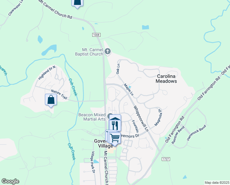 map of restaurants, bars, coffee shops, grocery stores, and more near 100 Durant in Chapel Hill