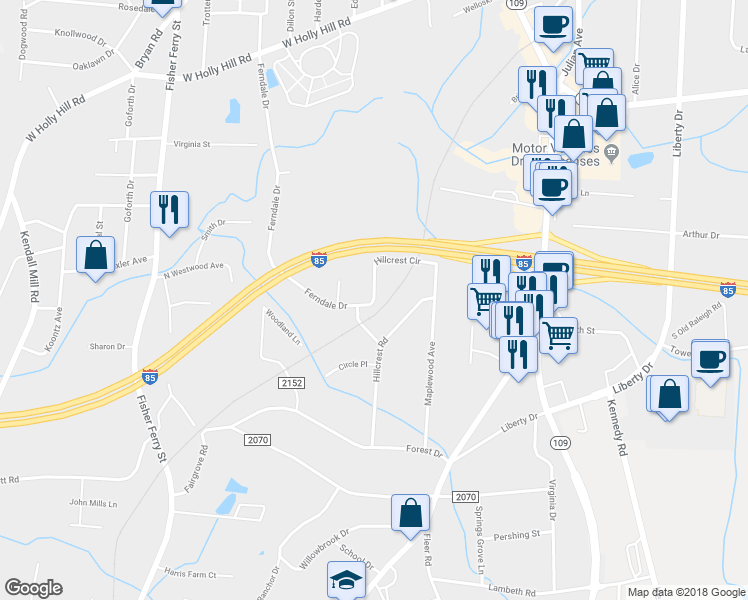 map of restaurants, bars, coffee shops, grocery stores, and more near 420 Hillcrest Circle in Thomasville