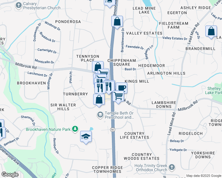 map of restaurants, bars, coffee shops, grocery stores, and more near 5643 Creedmoor Road in Raleigh