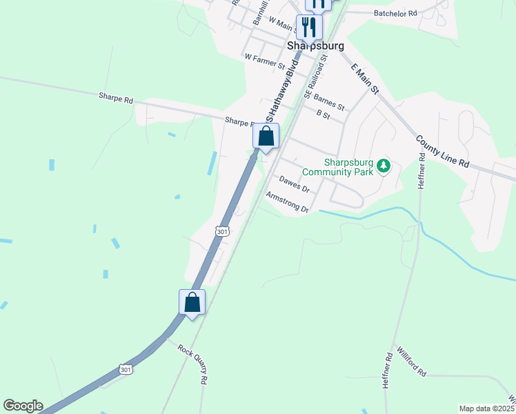 map of restaurants, bars, coffee shops, grocery stores, and more near South Railroad Street in Wilson County