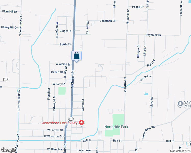 map of restaurants, bars, coffee shops, grocery stores, and more near 598 Roseclaire Street in Jonesboro