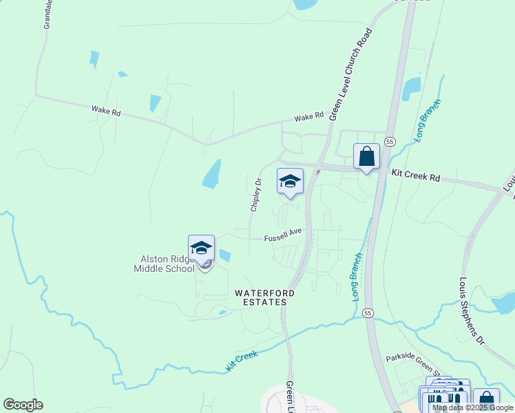 map of restaurants, bars, coffee shops, grocery stores, and more near 2044 Chipley Drive in Cary