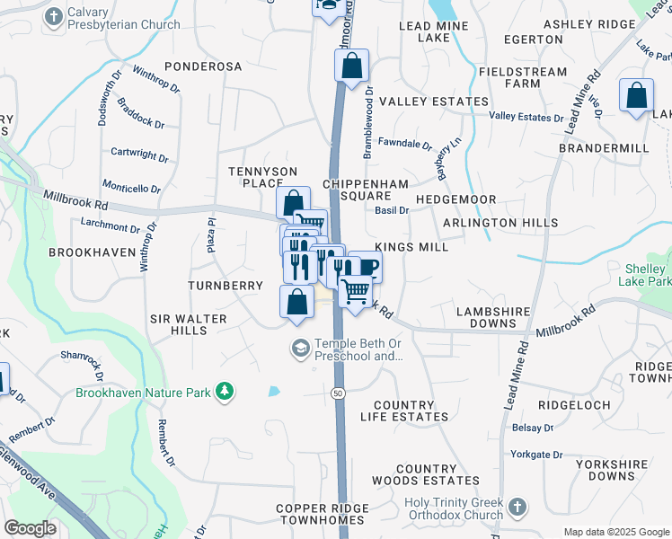 map of restaurants, bars, coffee shops, grocery stores, and more near 5643 Creedmoor Road in Raleigh