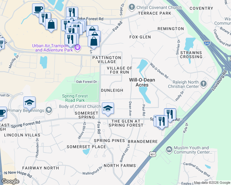 map of restaurants, bars, coffee shops, grocery stores, and more near 4822 Castle Hill Road in Raleigh