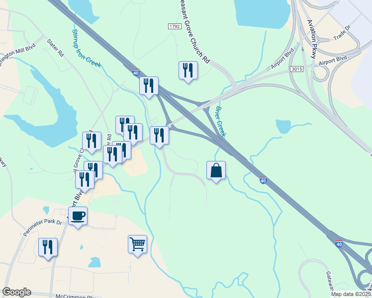 map of restaurants, bars, coffee shops, grocery stores, and more near 2001 Hospitality Court in Morrisville
