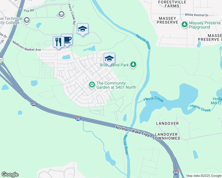 map of restaurants, bars, coffee shops, grocery stores, and more near 6304 Truxton Lane in Raleigh