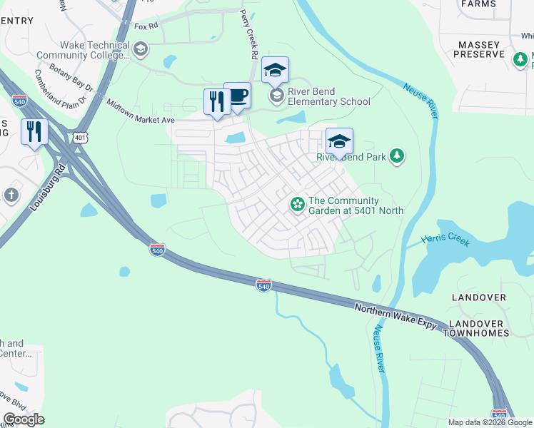 map of restaurants, bars, coffee shops, grocery stores, and more near 6035 Kayton Street in Raleigh