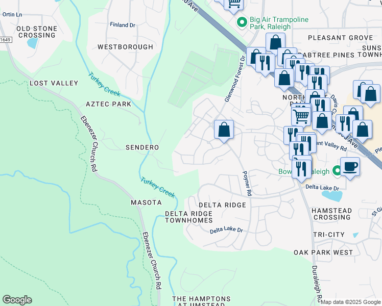 map of restaurants, bars, coffee shops, grocery stores, and more near 5004 Celtic Court in Raleigh
