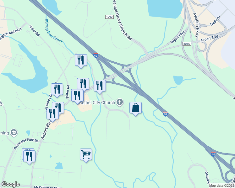 map of restaurants, bars, coffee shops, grocery stores, and more near 2001 Hospitality Court in Morrisville