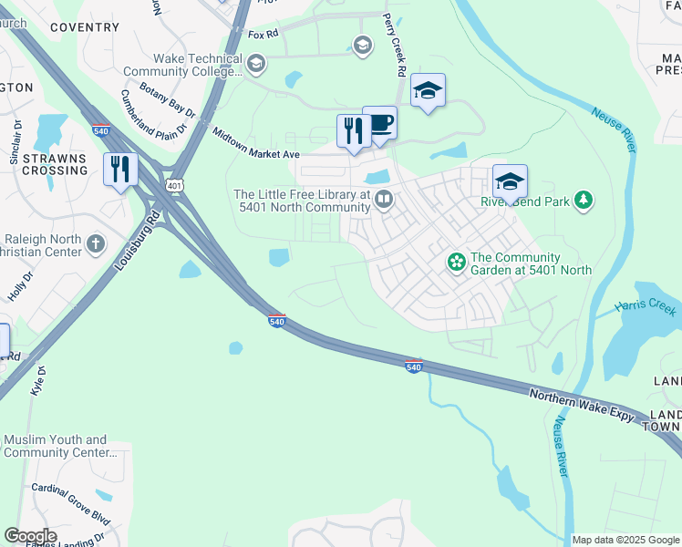 map of restaurants, bars, coffee shops, grocery stores, and more near 6204 Balance Court in Raleigh