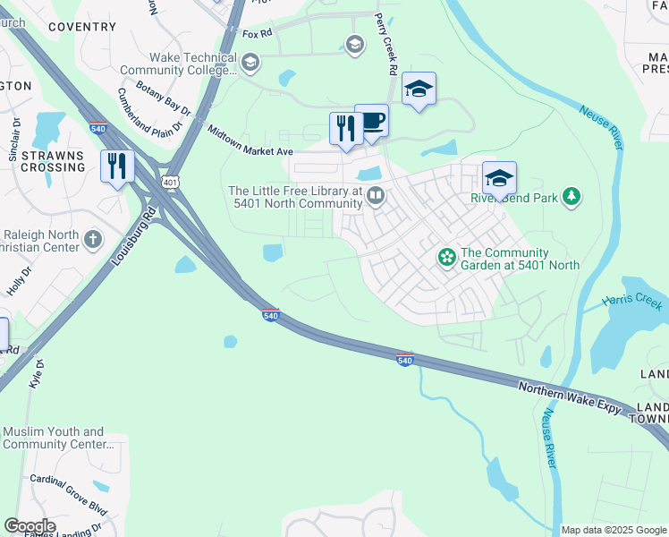 map of restaurants, bars, coffee shops, grocery stores, and more near 6204 Balance Court in Raleigh