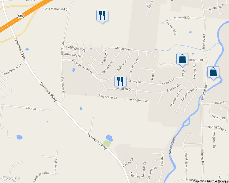 map of restaurants, bars, coffee shops, grocery stores, and more near 5441 Cavendish Dr in Murfreesboro
