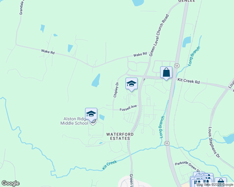 map of restaurants, bars, coffee shops, grocery stores, and more near 2048 Chipley Drive in Cary