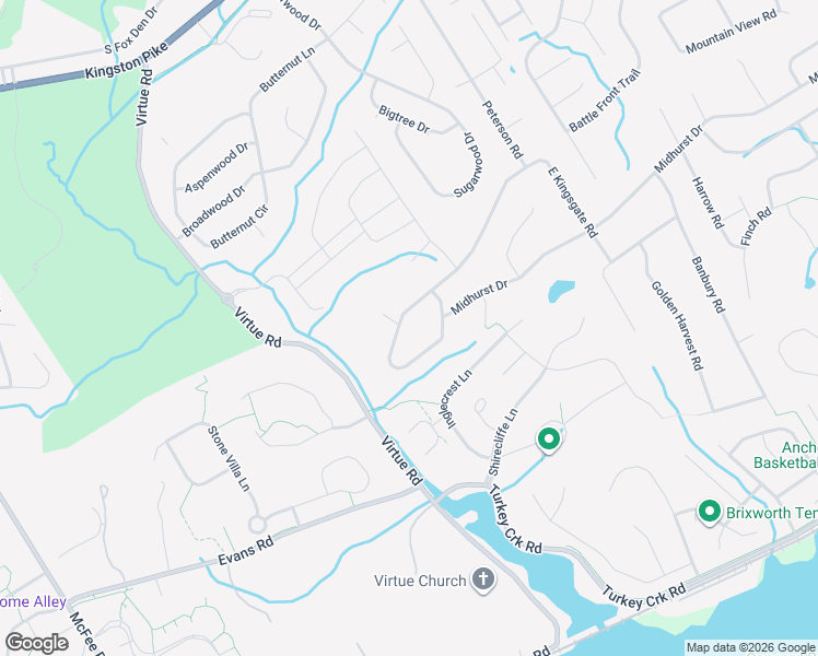 map of restaurants, bars, coffee shops, grocery stores, and more near 12200 West Kingsgate Road in Knoxville