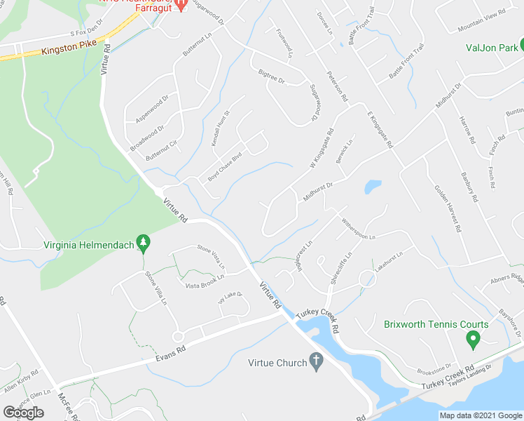 map of restaurants, bars, coffee shops, grocery stores, and more near 12201 West Kingsgate Road in Knoxville