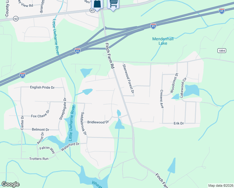 map of restaurants, bars, coffee shops, grocery stores, and more near 6935 Bridlewood Drive in Trinity