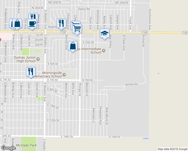 map of restaurants, bars, coffee shops, grocery stores, and more near 607 Melinda Lane in Dumas