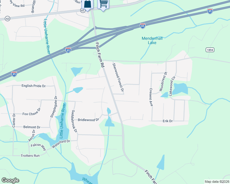 map of restaurants, bars, coffee shops, grocery stores, and more near 6935 Bridlewood Drive in Trinity